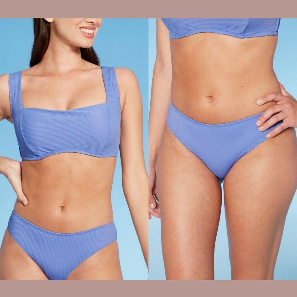 NWT Shade & Shore Square Neck Ribbed Top [ 36B ] + Bikini Bottom [‎ Large ]